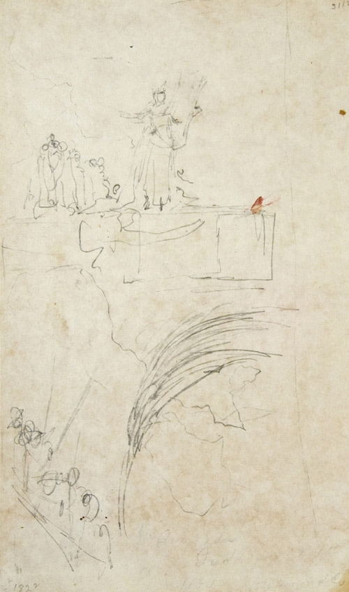 Sketch for Quo Vadis; Nero Holding a Golden Lute, with Rome in Flames