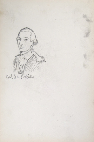 Sketch of man in historic costume, inscribed General du Portail