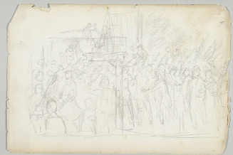 Sketch for Evacuation Day One Hundred Years Ago -- The Continental Army Marching down the Old Bowery, New York, November 25, 1783