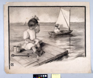 Girl on dock observing sailboat