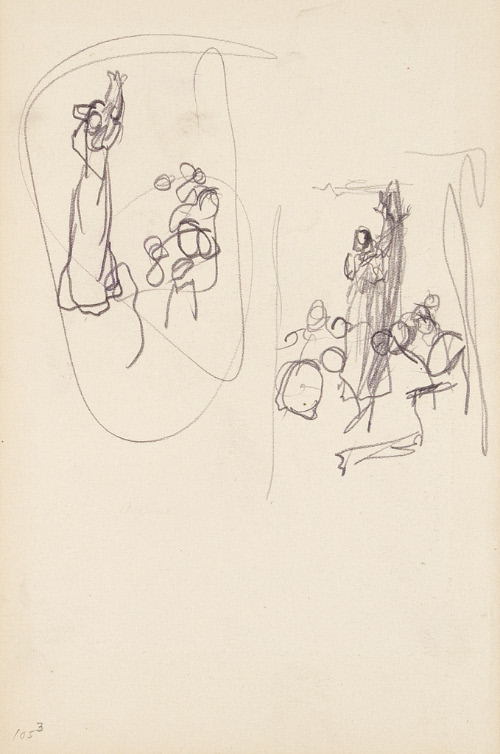 Sketch for Colonies and Nation; Anne Hutchinson preaching in her house in Boston