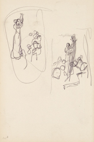 Sketch for Colonies and Nation; Anne Hutchinson preaching in her house in Boston