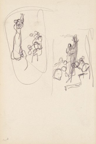 Sketch for Colonies and Nation; Anne Hutchinson preaching in her house in Boston