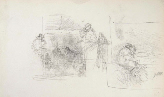 Sketch of two figures sitting at a table
