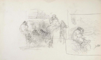 Sketch of two figures sitting at a table