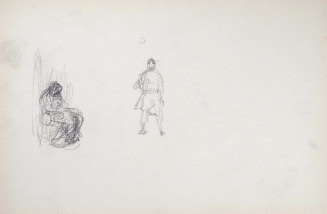 Two figures on seated one standing