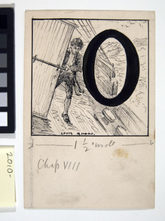 Illustrated initial O for Kidnapped /  Headpiece for chapter VIII / man on deck of ship
