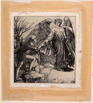 Illustration for The Three Fortunes; The Angel and the youngest brother said "Goodbye" and trudged away