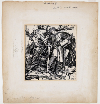 Illustration for The Princess on the Glass Hill; The Prince kills the dragon