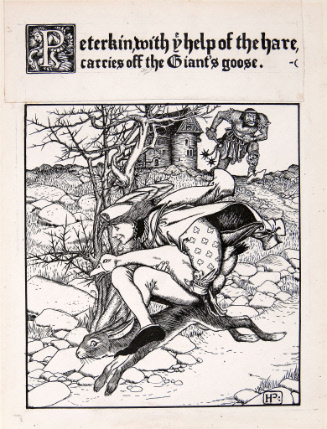 Peterkin, with ye help of the hare, carries off the Giant's goose