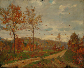 Autumn landscape with road and mountains