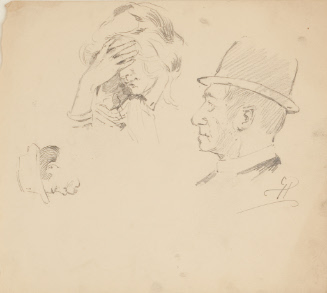 Untitled; 2 Sketches of Man's Head, 1 Sketch of Woman with Hand to Head