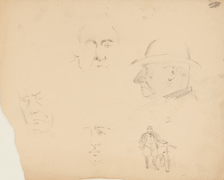 Untitled; 4 Sketches of Man's Head and a Man with Bicycle