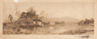Cow in Stream with Hills in Background