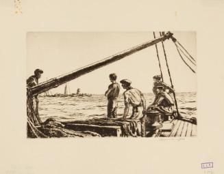 Salvage Men Approaching a Torpedoed Boat