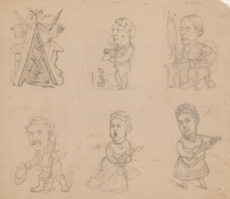 Five caricatures and one decorative drawing