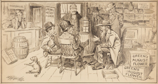 Men in general store sitting around stove