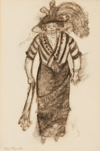 Woman in Striped Blouse, Feathered Hat