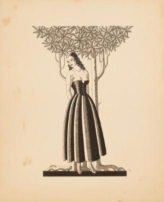 Woman with long hair in long dress under tree