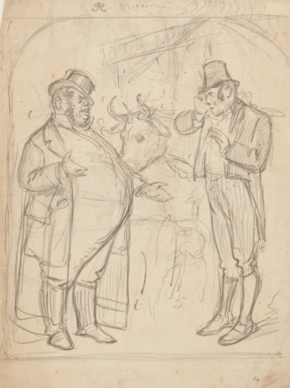 Two men talking in front of a stable