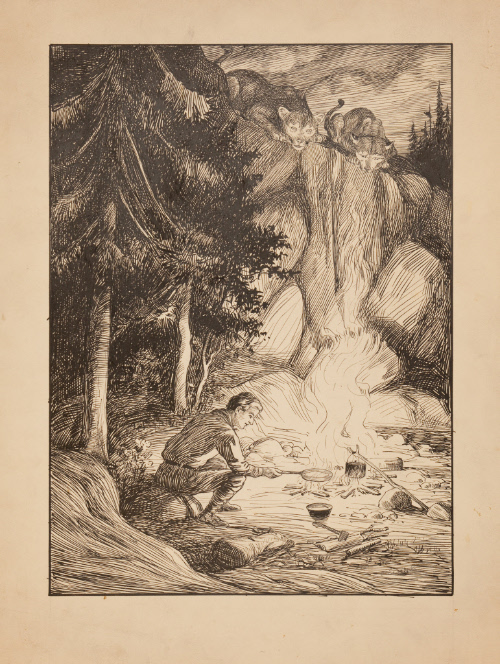 Man seated at campfire