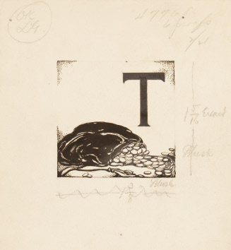Initial T illustrated with bag of coins