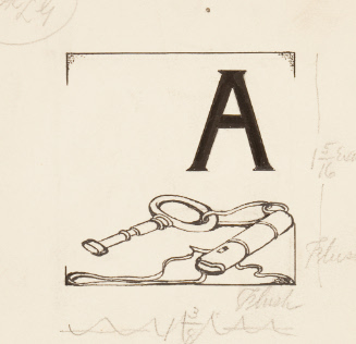 Initial A illustrated with key