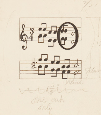 Initial O illustration with sheet music with musical notes