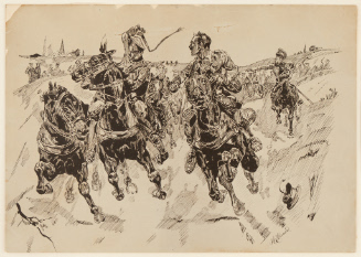 Military scene of battle on horseback