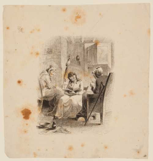 Girl Reading with Two Elderly Women