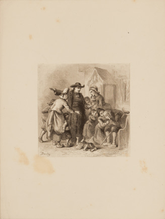 Clergyman and Crowd around Old Man with Cane