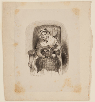 Woman seated in chair with crutch at side