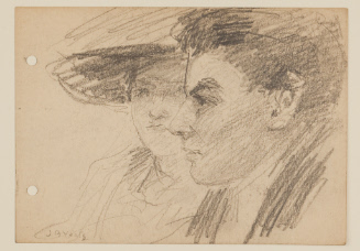 Woman in Hat and Man in Profile