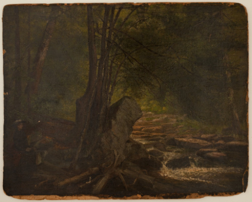 Forest landscape with seated figure