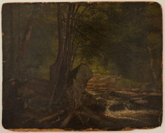 Forest landscape with seated figure