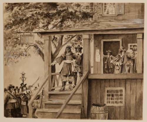 Seventeenth century scene outside a tavern
