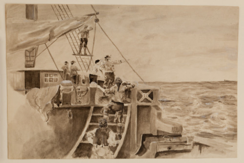 Sailors climbing to higher deck