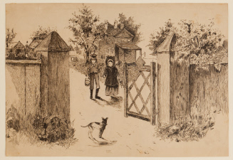 Boy and girl on garden path