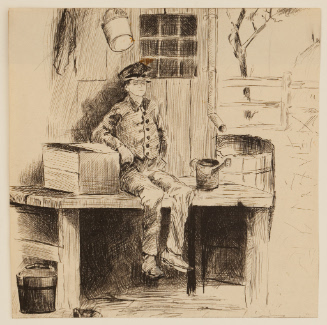 Boy seated on porch
