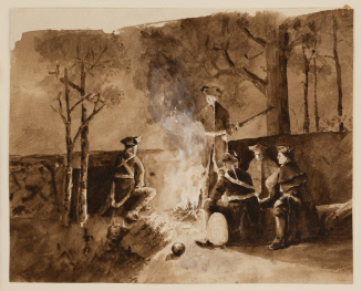 Colonial men around fire