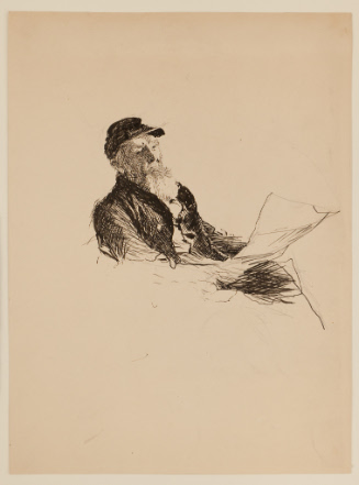 Seated man reading paper