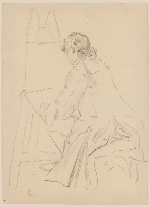 Seated artist in colonial dress