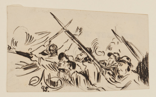 Head and shoulders of battle scene