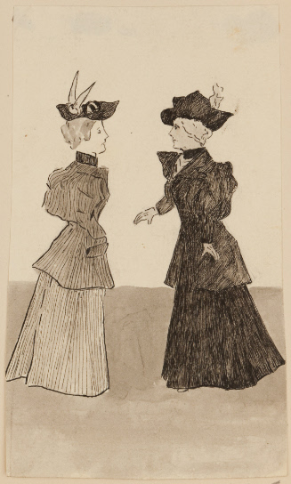 Two women in Victorian dress standing