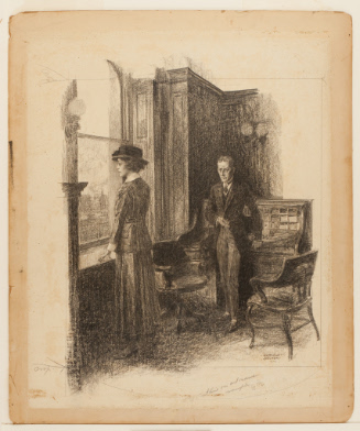 Illustration for The Vanishing Men / man and woman in office with window