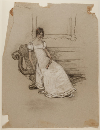 Seated woman wearing a white dress