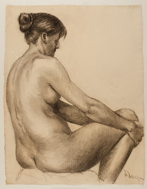 Side view of seated nude woman