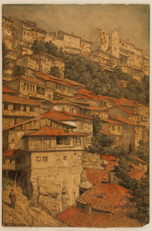 View of a hillside village