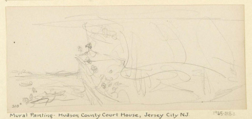 Sketch for Hudson County Courthouse Mural; Hendryk Hudson and the Half-Moon