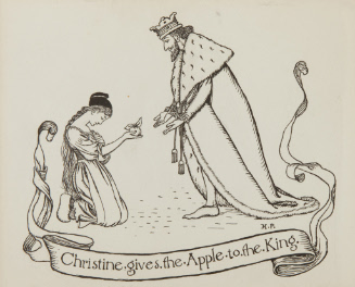 Christine gives the apple to the king